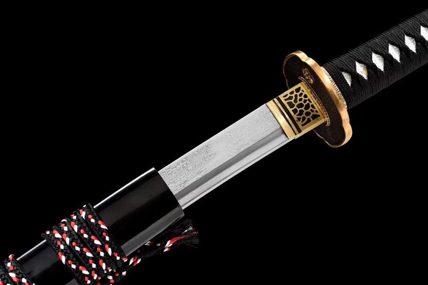 Katana Gushen Damascus Folded Steel Black Saya 古神 | KatanaSwordArt Katana For Sale 2025