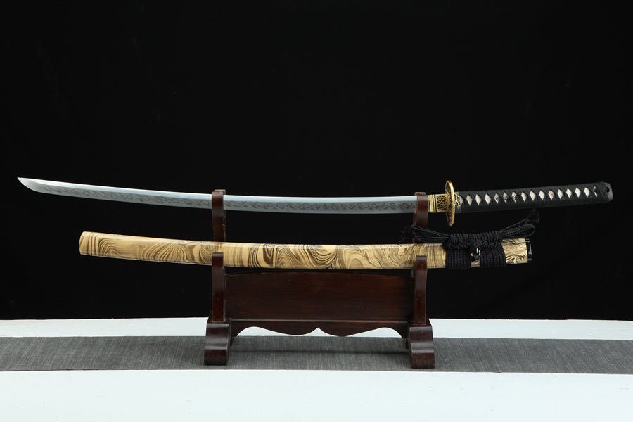 Katana Jiaocha T10 Clay Tempered Yellow Saya 交叉 | KatanaSwordArt Katana For Sale 2025