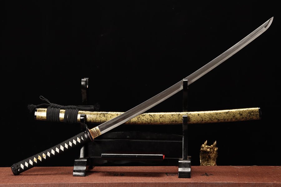 Katana Jiuyou Damascus Folded Yellow Saya 九幽 | KatanaSwordArt Katana For Sale