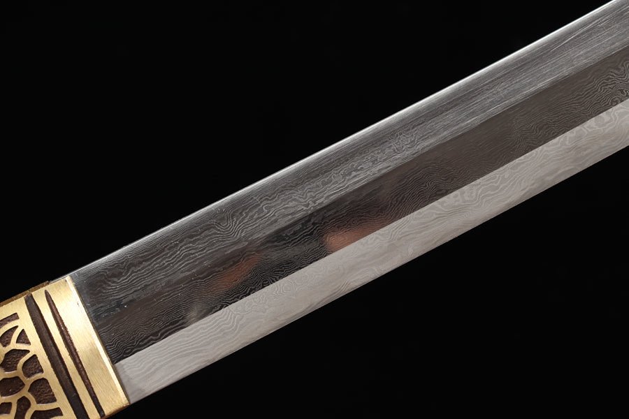 Katana Jiuyou Damascus Folded Yellow Saya 九幽 | KatanaSwordArt Katana For Sale