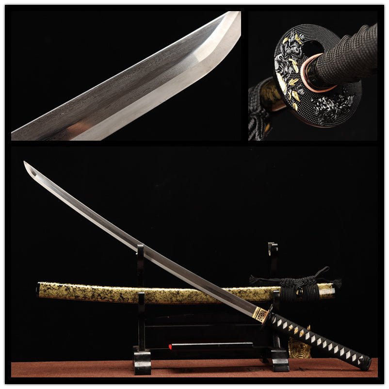 Katana Jiuyou Damascus Folded Yellow Saya 九幽 | KatanaSwordArt Katana For Sale