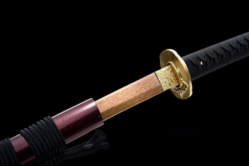Katana Junzi Damascus Folded Golden Tsuba 君子 | KatanaSwordArt Katana For Sale