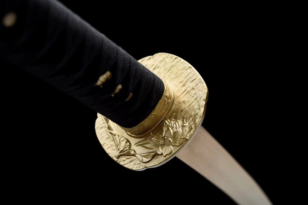 Katana Junzi Damascus Folded Golden Tsuba 君子 | KatanaSwordArt Katana For Sale