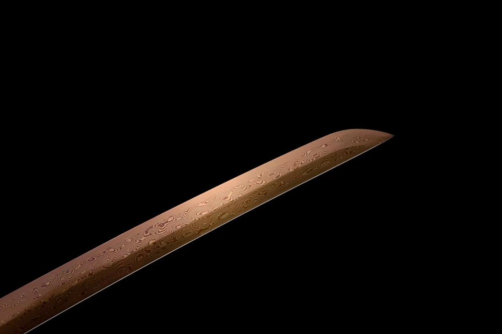 Katana Junzi Damascus Folded Golden Tsuba 君子 | KatanaSwordArt Katana For Sale