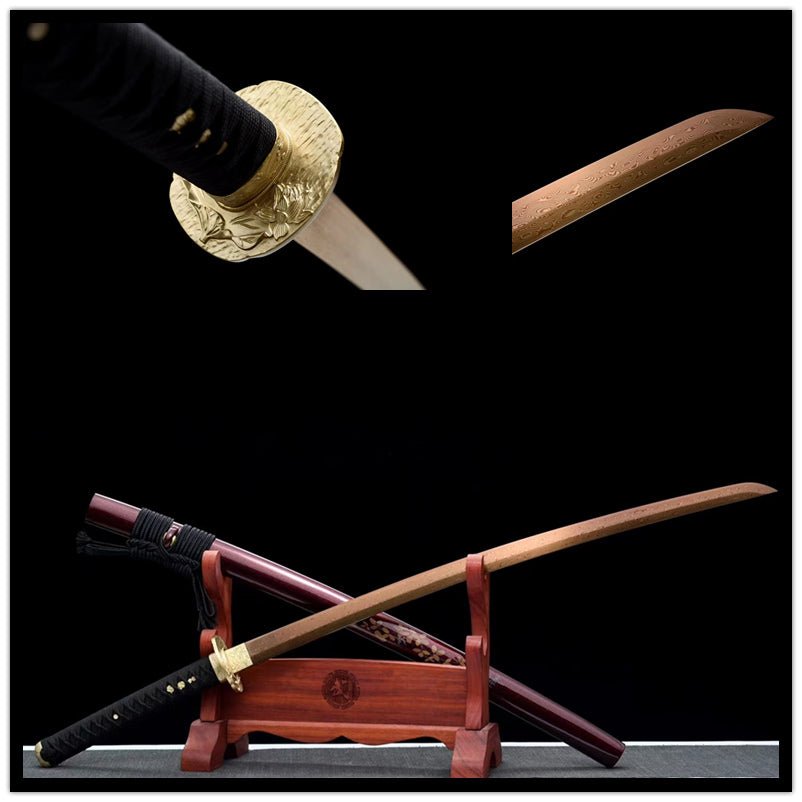 Katana Junzi Damascus Folded Golden Tsuba 君子 | KatanaSwordArt Katana For Sale