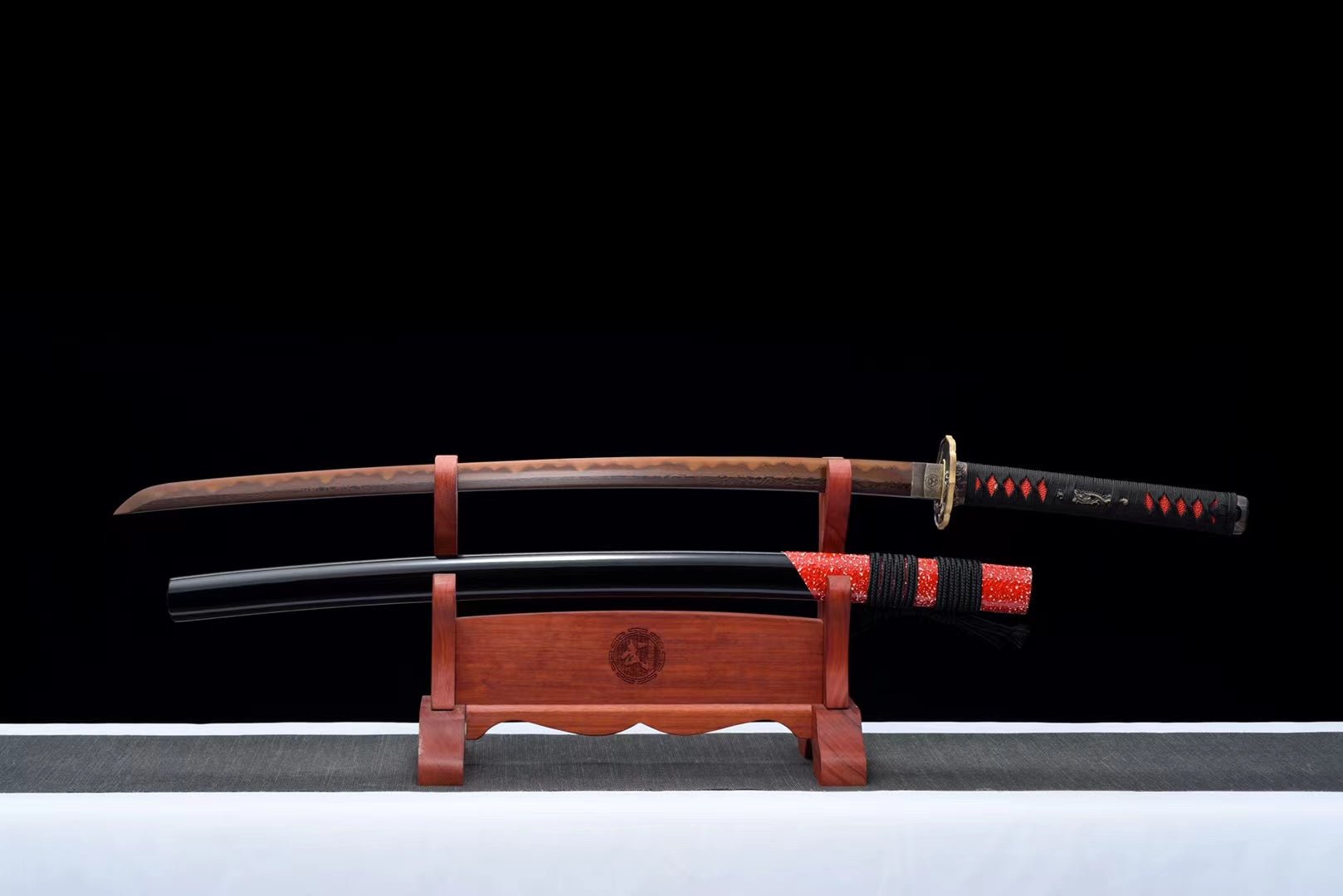 Katana Lianyu Damascus Steel Clay Tempered Dark Red Blade 獄龍 | KatanaSwordArt Katana For Sale 2025