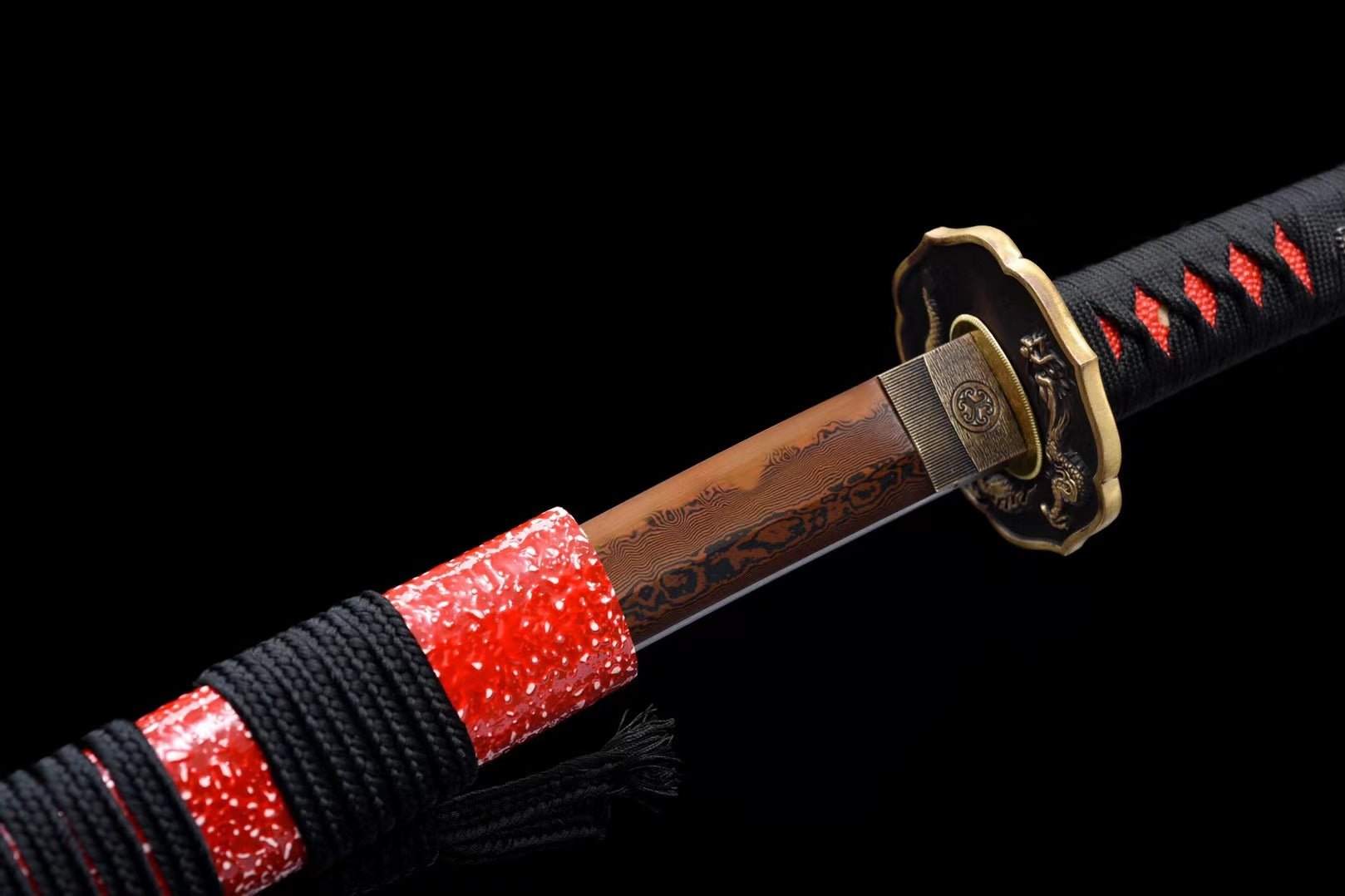 Katana Lianyu Damascus Steel Clay Tempered Dark Red Blade 獄龍 | KatanaSwordArt Katana For Sale 2025