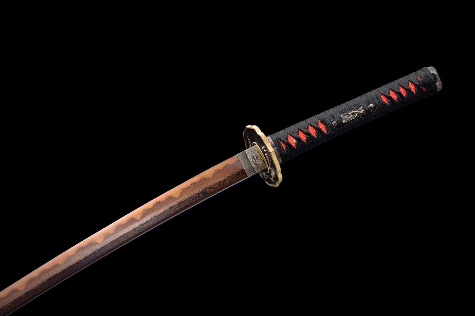 Katana Lianyu Damascus Steel Clay Tempered Dark Red Blade 獄龍 | KatanaSwordArt Katana For Sale 2025