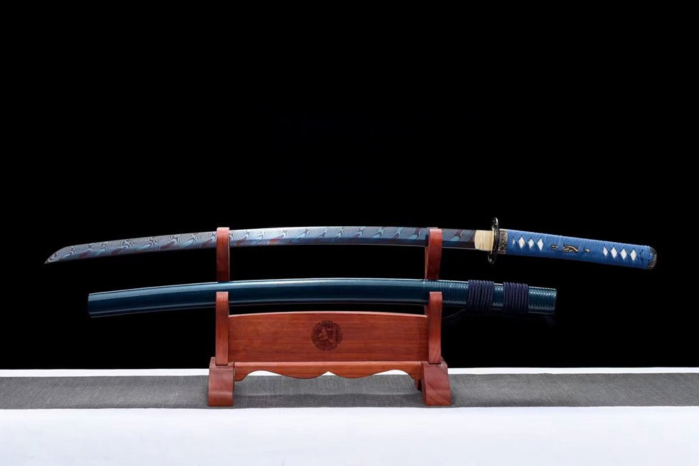 Katana Maple Leaf Damascus Folded Blue Blade 楓葉 | KatanaSwordArt Katana For Sale 2025