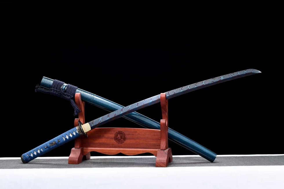 Katana Maple Leaf Damascus Folded Blue Blade 楓葉 | KatanaSwordArt Katana For Sale 2025
