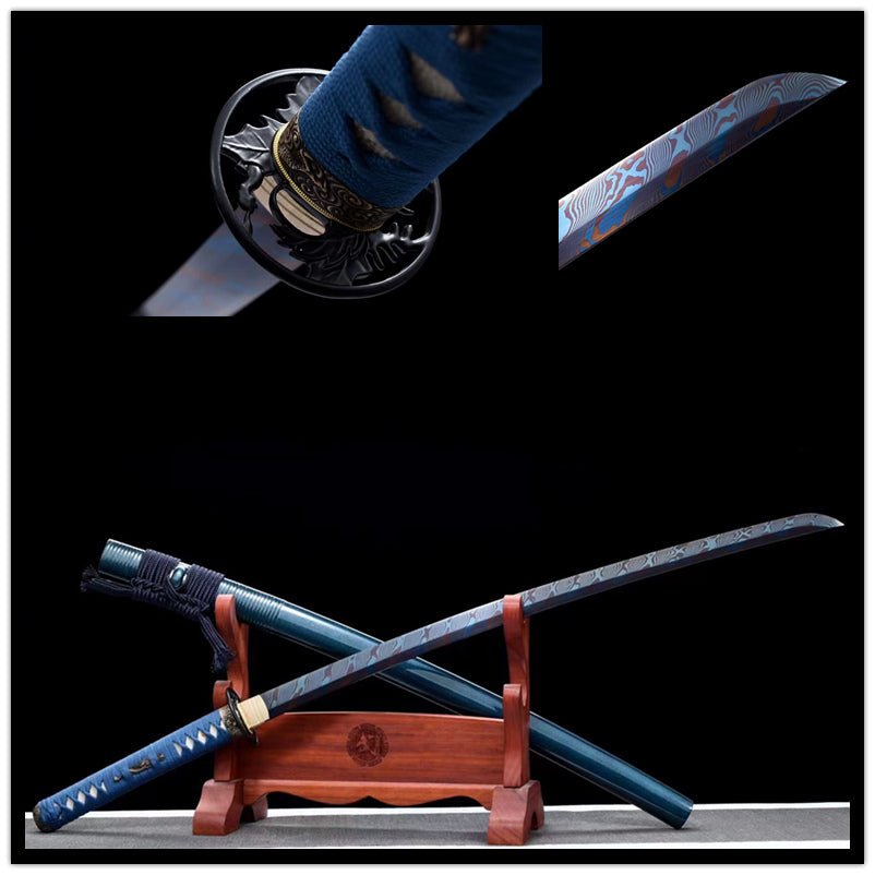 Katana Maple Leaf Damascus Folded Blue Blade 楓葉 | KatanaSwordArt Katana For Sale 2025