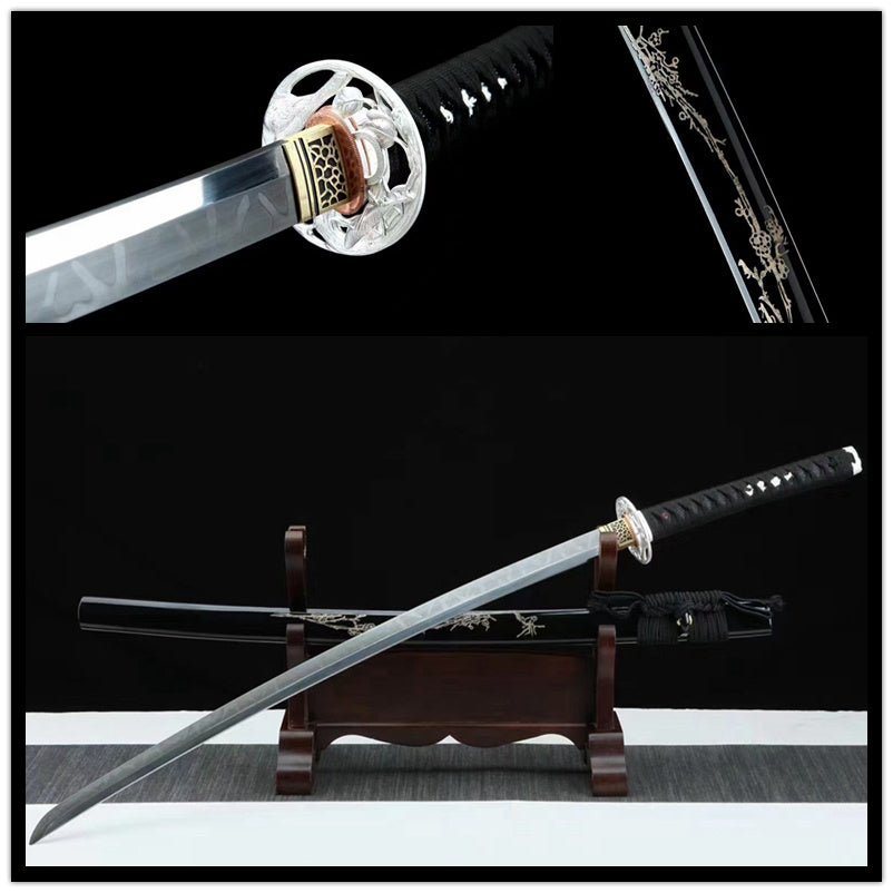 Katana Meishao T10 Clay Tempered Silver Tsuba 梅梢 | KatanaSwordArt Katana For Sale 2025