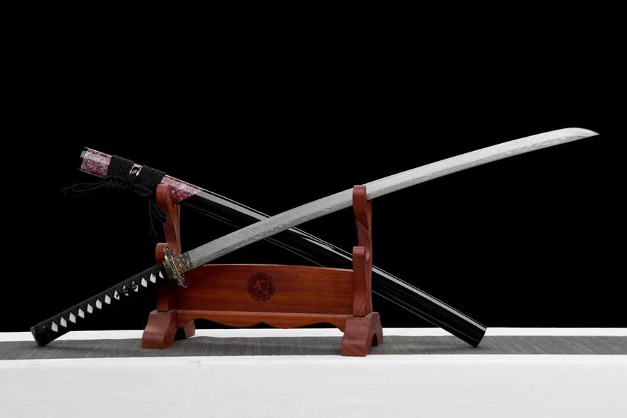 Katana Peony Damascus Folded Steel Black Saya 牡丹 | KatanaSwordArt Katana For Sale 2025