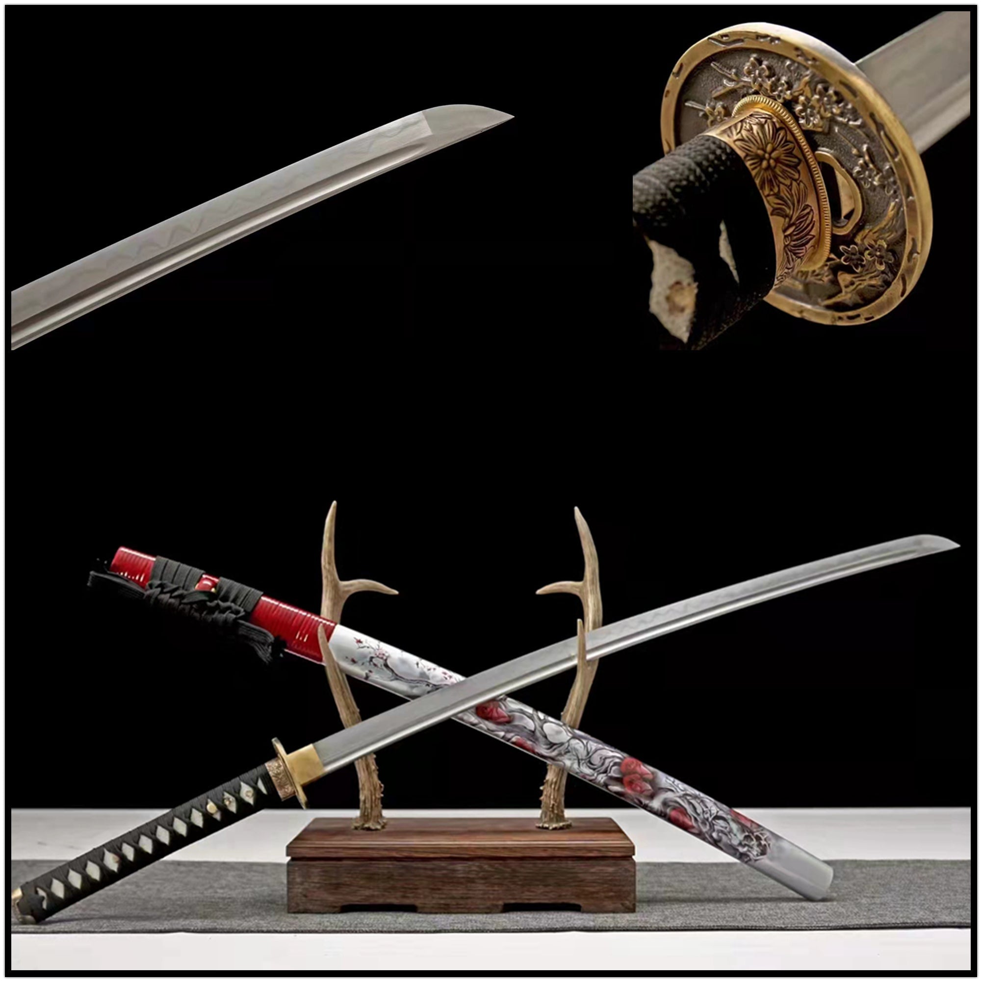 Katana Red Rose T10 Clay Tempered Steel Red Saya 紅枚 | KatanaSwordArt Katana For Sale 2025