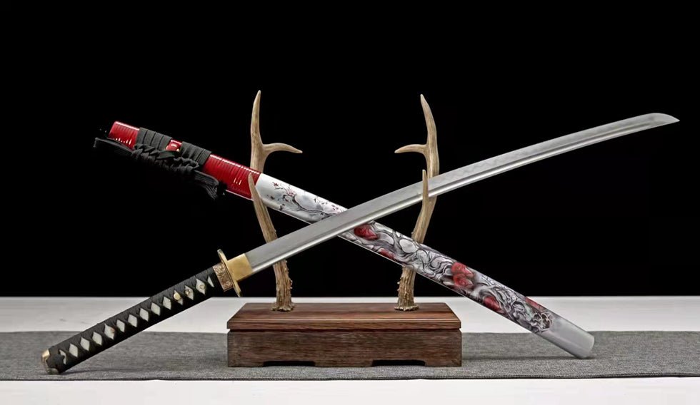 Katana Red Rose T10 Clay Tempered Steel Red Saya 紅枚 | KatanaSwordArt Katana For Sale 2025
