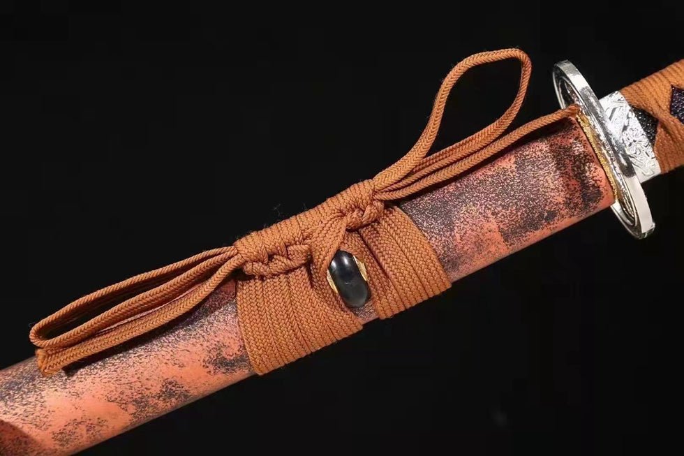 Katana Red Tiger Damascus Folded Steel Red Saya 紅虎 | KatanaSwordArt Katana For Sale