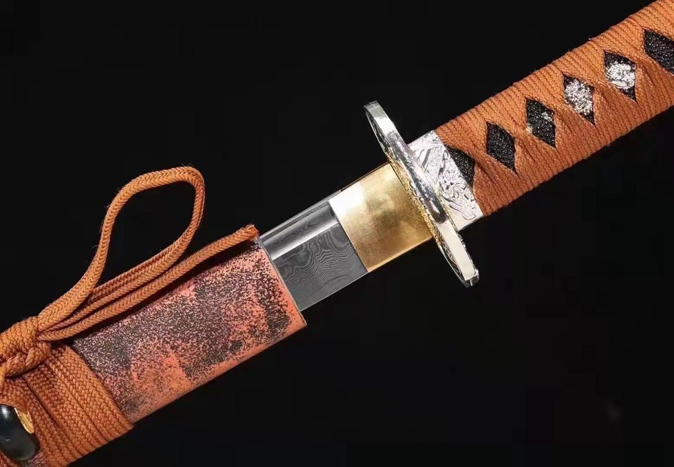 Katana Red Tiger Damascus Folded Steel Red Saya 紅虎 | KatanaSwordArt Katana For Sale