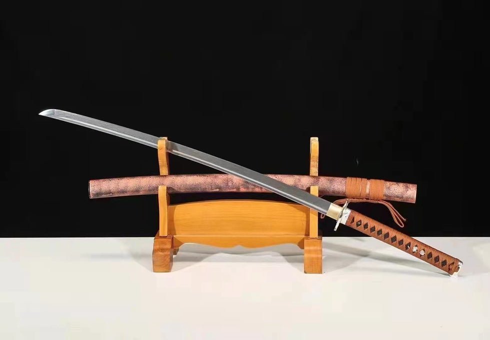 Katana Red Tiger Damascus Folded Steel Red Saya 紅虎 | KatanaSwordArt Katana For Sale
