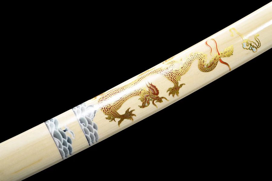 Katana Shenlong Damascus Folded Wood Saya 神龍 | KatanaSwordArt Katana For Sale