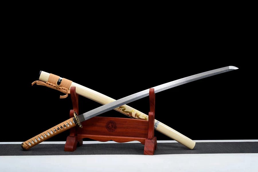 Katana Shenlong Damascus Folded Wood Saya 神龍 | KatanaSwordArt Katana For Sale