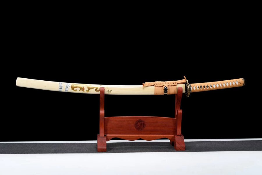 Katana Shenlong Damascus Folded Wood Saya 神龍 | KatanaSwordArt Katana For Sale