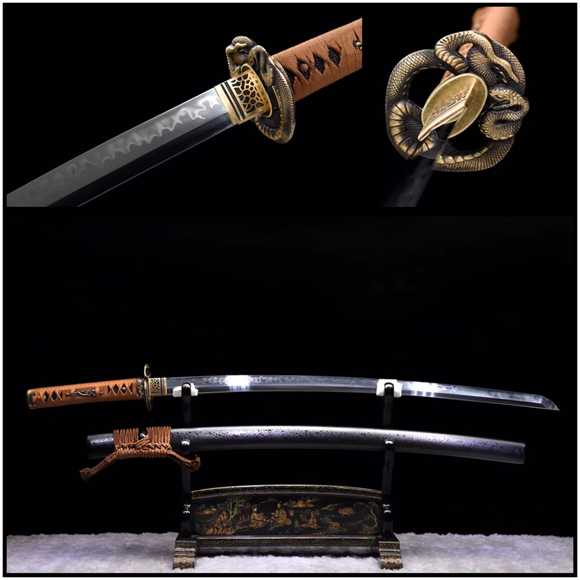 Katana Fuzhan T10 Clay Tempered Golden Snake 蝮斬 | KatanaSwordArt Katana For Sale
