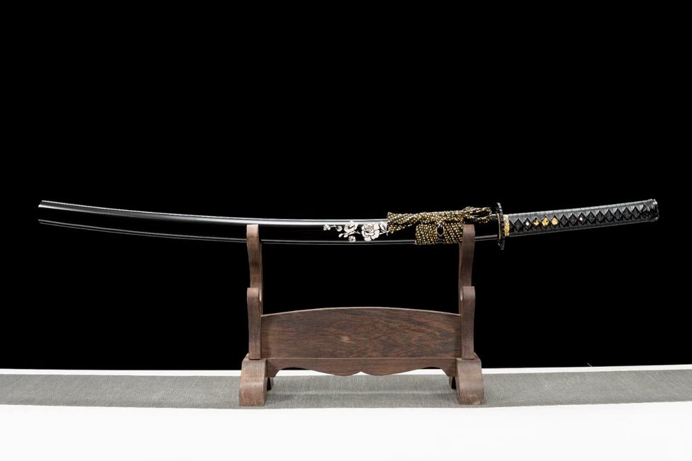 Katana White Rose Carbon Steel Black Saya 白玫瑰 | KatanaSwordArt Katana For Sale