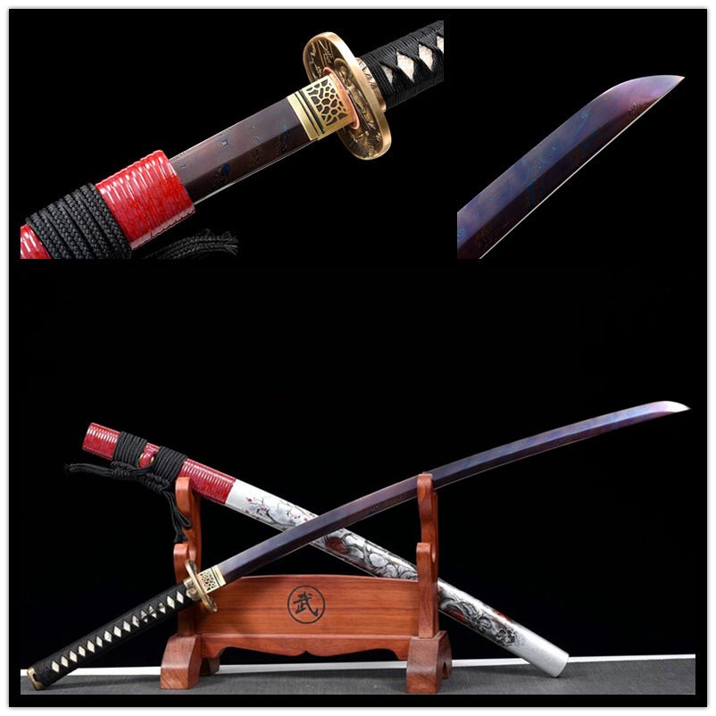 Katana Yaomei Damascus Folded Purple Blade 妖媚 | KatanaSwordArt Katana For Sale