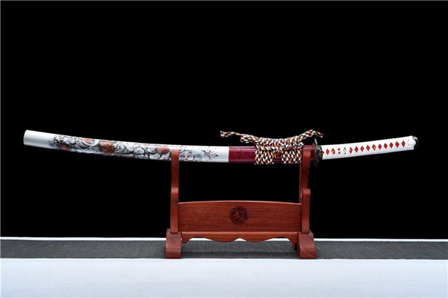 Katana Yingxue Damascus Folded Clay Tempered Red Blade 映雪 | KatanaSwordArt Katana For Sale 2025