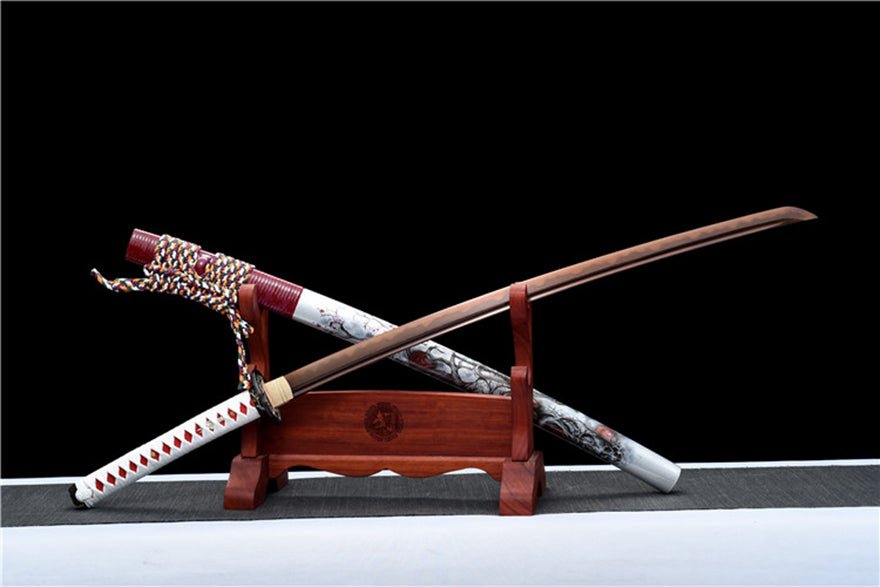 Katana Yingxue Damascus Folded Clay Tempered Red Blade 映雪 | KatanaSwordArt Katana For Sale 2025