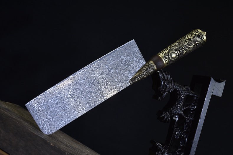 Nakiri Knife Carved Dragon VG 10 Damascus Blade 190mm For Sale | KatanaSwordArt Japanese Katana