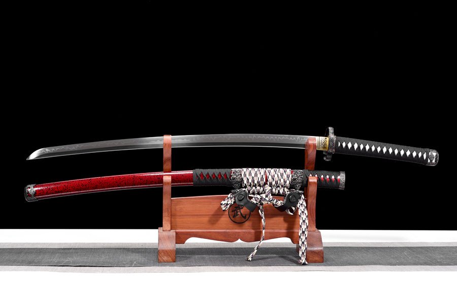 Tachi Sword Kuangshi T10 Clay Tempered Red Saya 狂獅 | KatanaSwordArt Katana For Sale