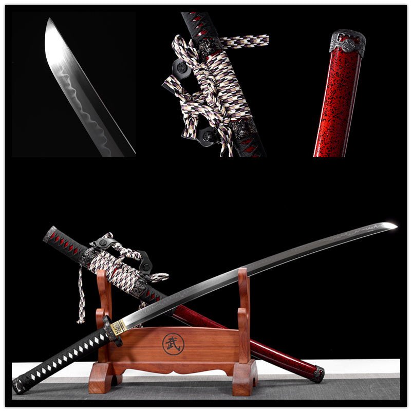 Tachi Sword Kuangshi T10 Clay Tempered Red Saya 狂獅 | KatanaSwordArt Katana For Sale