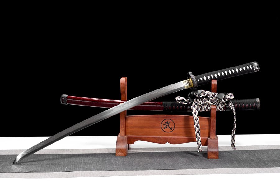 Tachi Sword Kuangshi T10 Clay Tempered Red Saya 狂獅 | KatanaSwordArt Katana For Sale