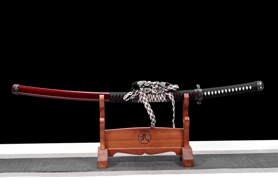 Tachi Sword Kuangshi T10 Clay Tempered Red Saya 狂獅 | KatanaSwordArt Katana For Sale