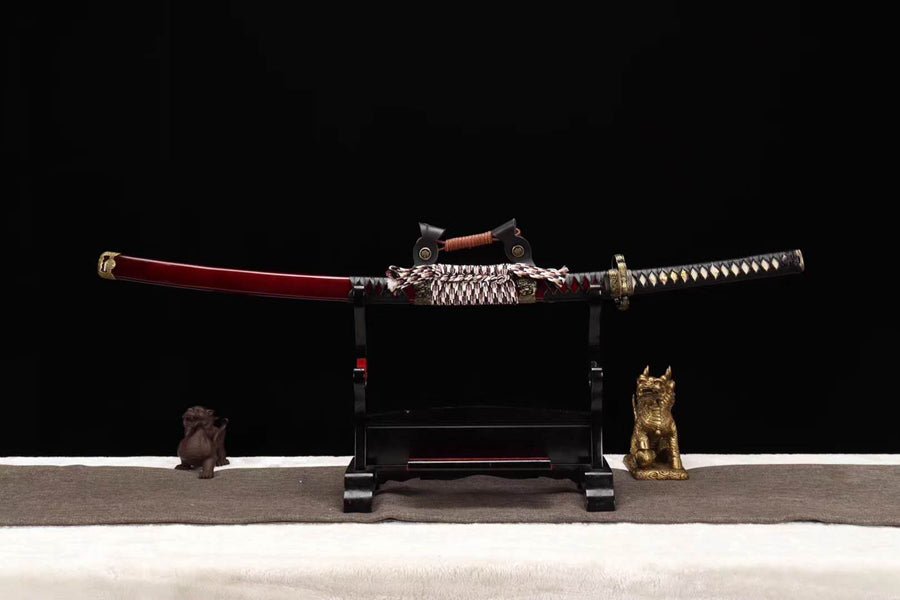 Tachi Sword Red Hongshi Clay Tempered Red Saya 紅獅 | KatanaSwordArt Katana For Sale