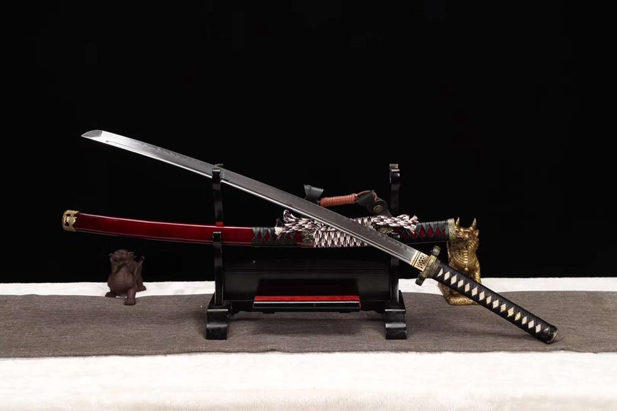 Tachi Sword Red Hongshi Clay Tempered Red Saya 紅獅 | KatanaSwordArt Katana For Sale