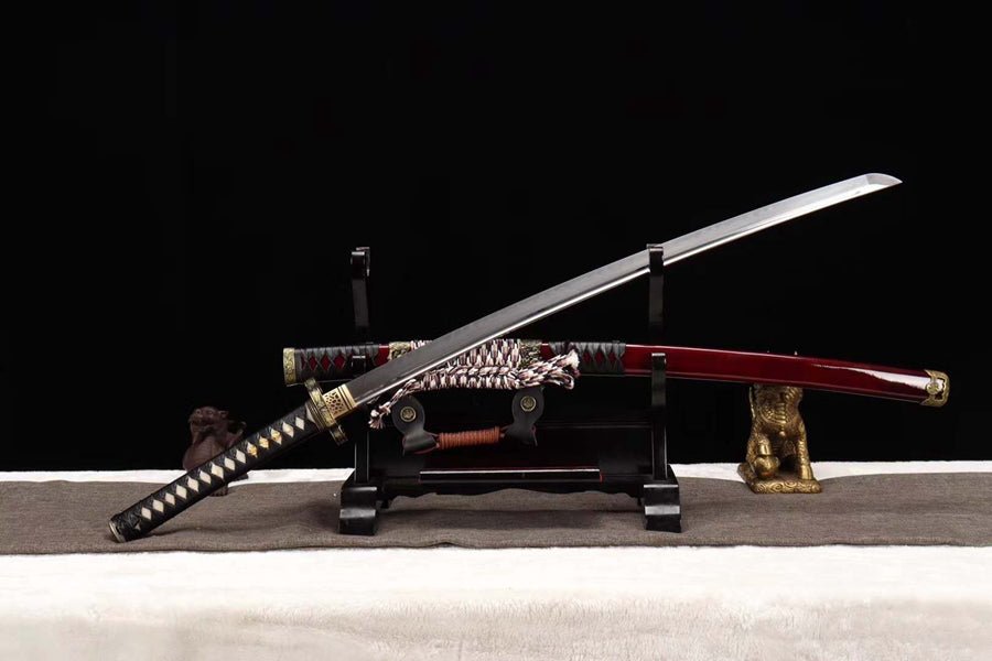 Tachi Sword Red Hongshi Clay Tempered Red Saya 紅獅 | KatanaSwordArt Katana For Sale