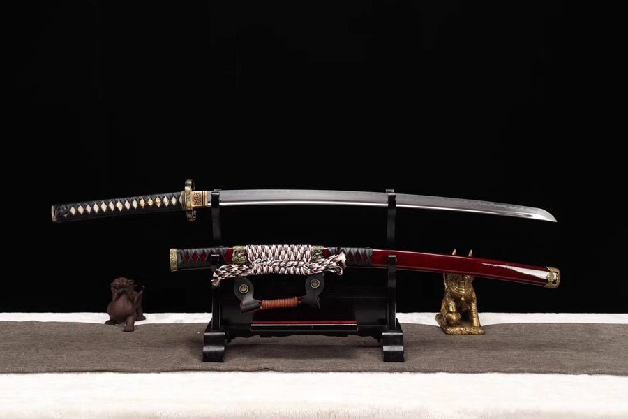 Tachi Sword Red Hongshi Clay Tempered Red Saya 紅獅 | KatanaSwordArt Katana For Sale