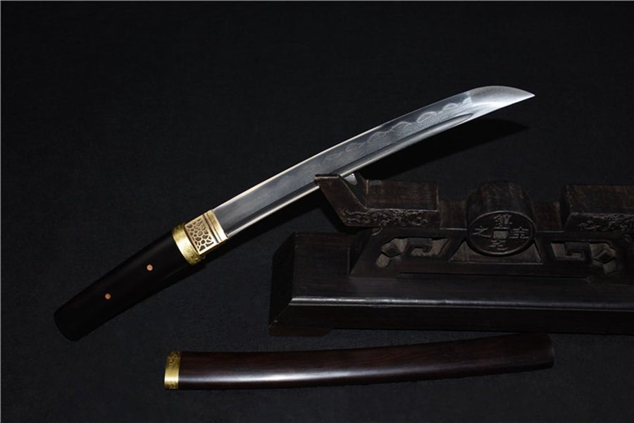 Tanto Sword Wan Damascus Folded Clay Tempered 短黑檀 | KatanaSwordArt Tanto For Sale 2025