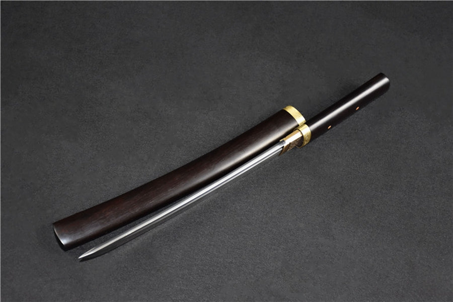 Tanto Sword Wan Damascus Folded Clay Tempered 短黑檀 | KatanaSwordArt Tanto For Sale 2025