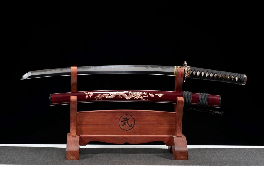 Wakizashi Sword Four Seas Honsanmai Steel Clay Tempered Red Saya 四海 | KatanaSwordArt Wakizashi For Sale