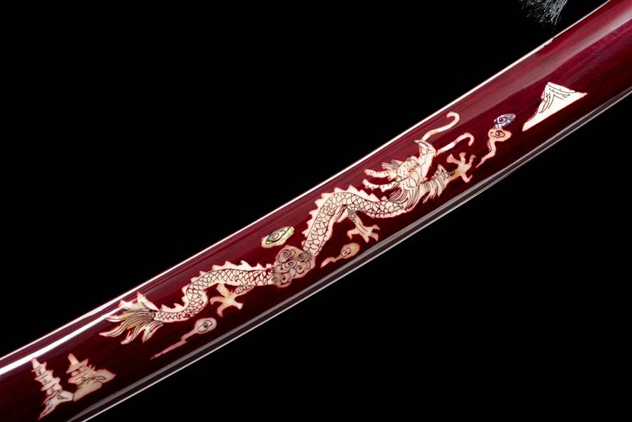 Wakizashi Sword Four Seas Honsanmai Steel Clay Tempered Red Saya 四海 | KatanaSwordArt Wakizashi For Sale