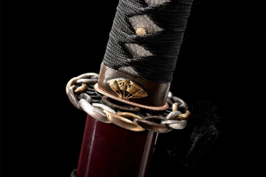 Wakizashi Sword Four Seas Honsanmai Steel Clay Tempered Red Saya 四海 | KatanaSwordArt Wakizashi For Sale