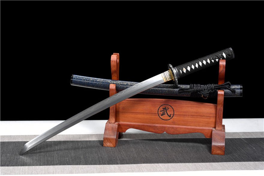 Wakizashi Sword Qingfeng Damascus Folded Clay Tempered 青鋒 | KatanaSwordArt Wakizashi For Sale
