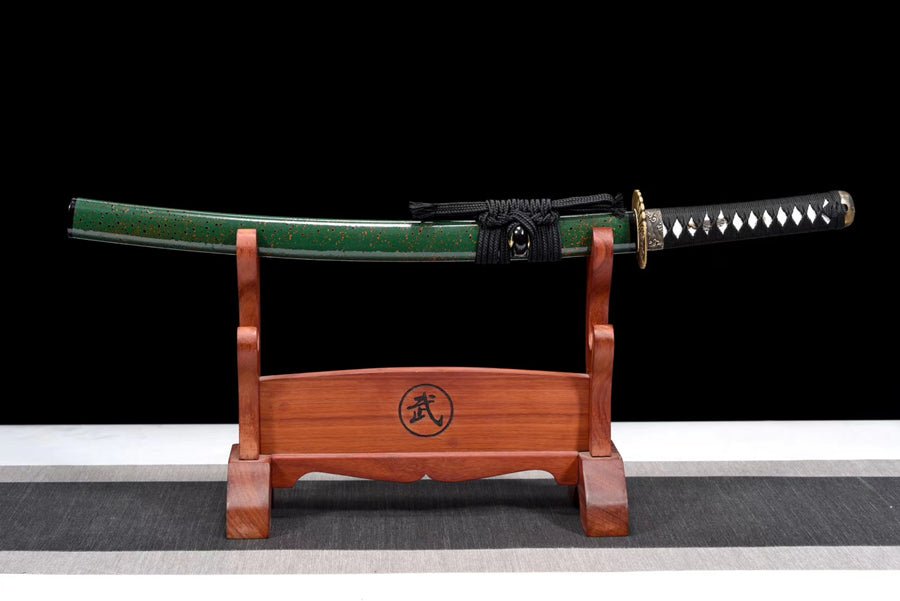 Wakizashi Sword Qinglin T10 Clay Tempered Green Saya 青鱗 | KatanaSwordArt Wakizashi For Sale