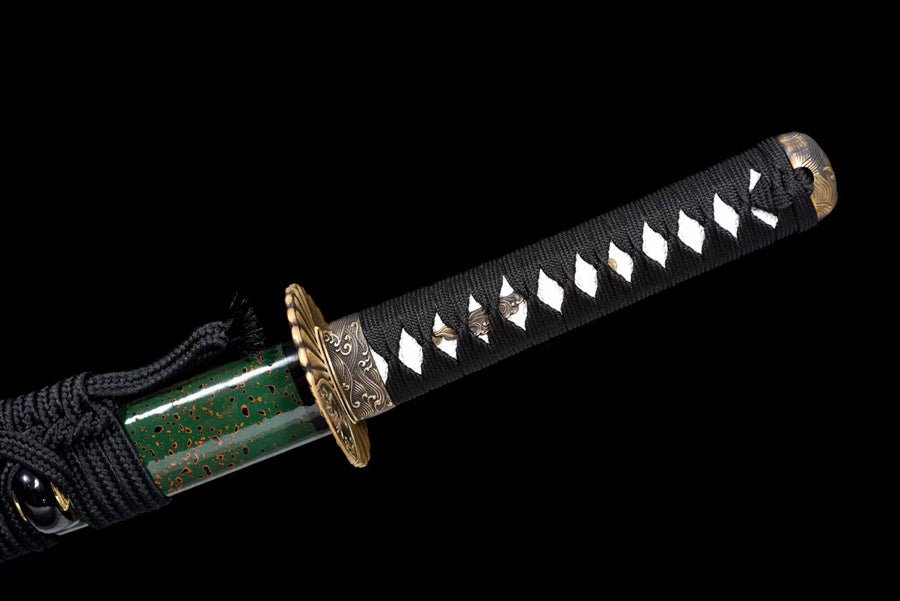 Wakizashi Sword Qinglin T10 Clay Tempered Green Saya 青鱗 | KatanaSwordArt Wakizashi For Sale
