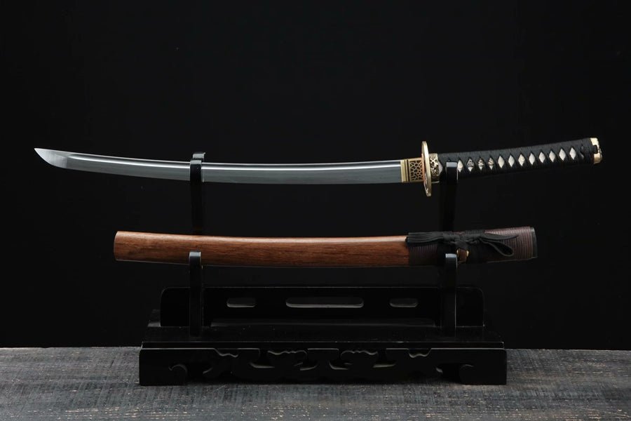 Wakizashi Sword Wushi Damascus Folded Wood Saya 武士 | KatanaSwordArt Wakizashi For Sale